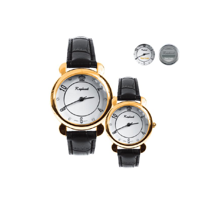 Raphael Gold-Trimmed Leather Strap Couple Promotional Wristwatches